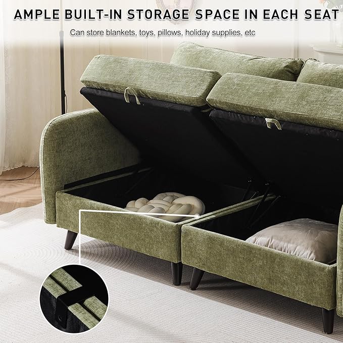 135'' Modular Sectional Sofa with Storage Seat,Oversized L Shaped Couch,6 Seater Couches for Living Room,Bedroom,Velet,Green