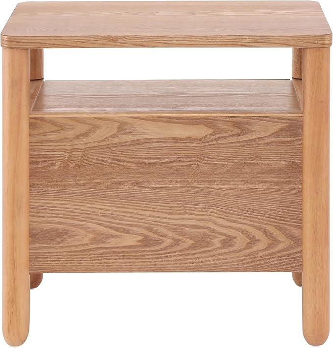 Christopher Knight Home Delwyn Modern Nightstand, Wooden Small Night Stand with Drawers and Open Storage Shelf, Bedside Table/End Table with Rounded Legs, Multipurpose Storage Cabinet, Brown