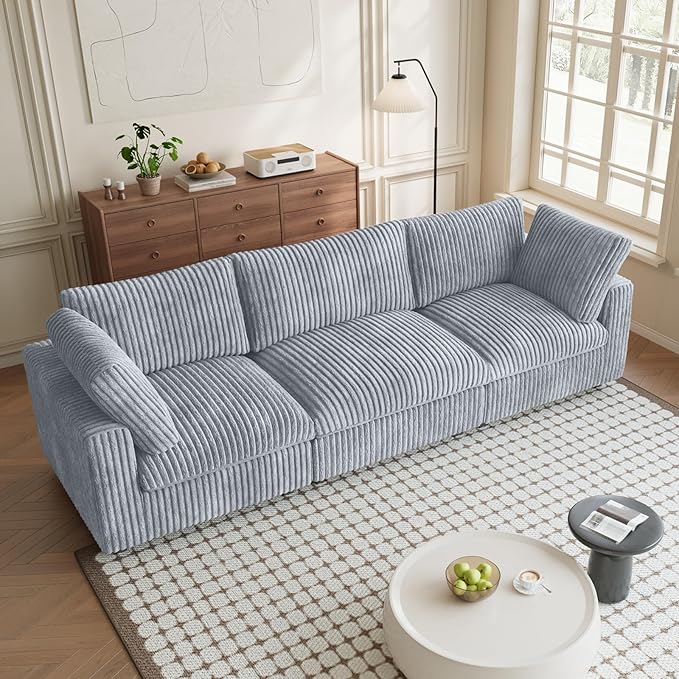 Modular Sectional Sofa, 118.11" Oversized Cloud Sectional Couch,3 Seat Comfy Modern Sectional Couches for Living Room,Plush Sofa Cushion Covers Removable,Gray