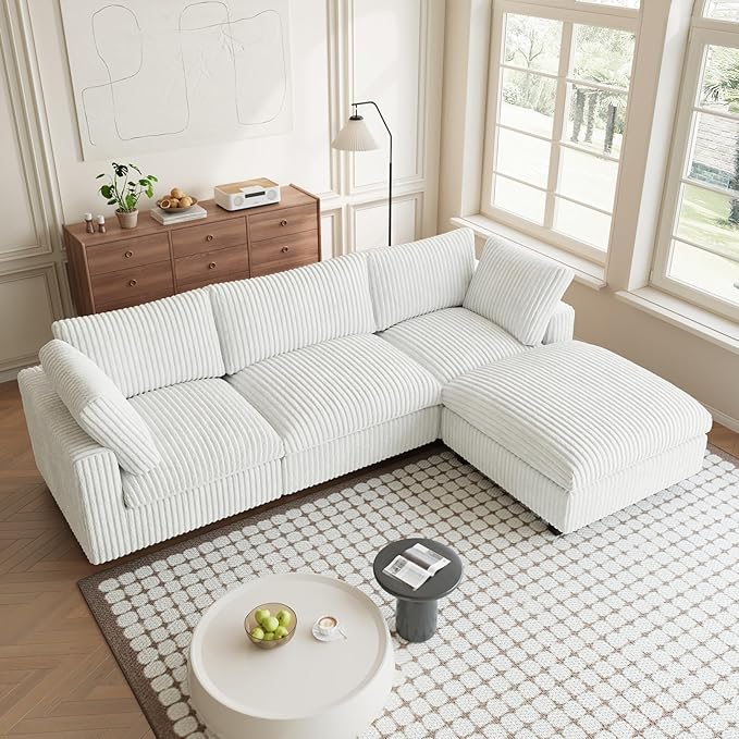 Modular Sectional Sofa, L Shaped Sofa with Chaise Ottoman, Deep Seat Cloud Sectional Couch, Couch Cushion Covers Removable, Comfy Modular Couches for Living Room, Office, Apartment, Beige