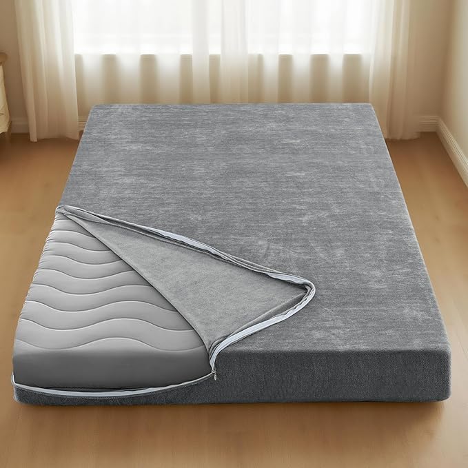 H.VERSAILTEX Twin Size Armless Futon Mattress Covers for Traditional Japanese Futon Mattress Soft Chenille Couch Slipcovers Floor Mats Sofa Protector Zippered Sleeper Sofa Cover,Grey