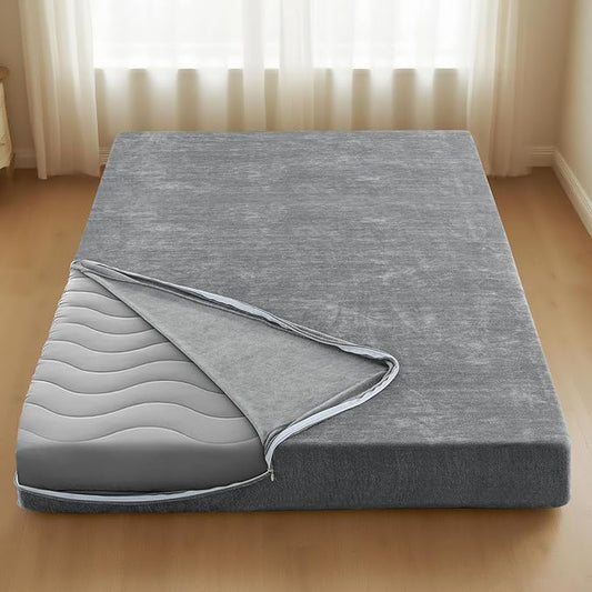 H.VERSAILTEX Twin Size Armless Futon Mattress Covers for Traditional Japanese Futon Mattress Soft Chenille Couch Slipcovers Floor Mats Sofa Protector Zippered Sleeper Sofa Cover,Grey