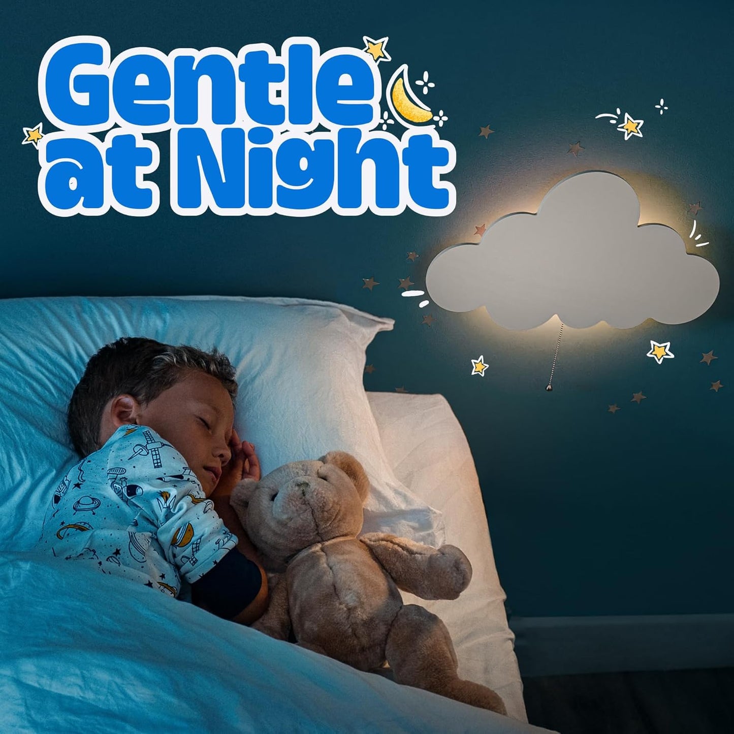 Tipperk 2 Pack - Floating Cloud Wall Lamp for Nursery & Kids Bedroom | Battery-Operated Hanging Night Lights