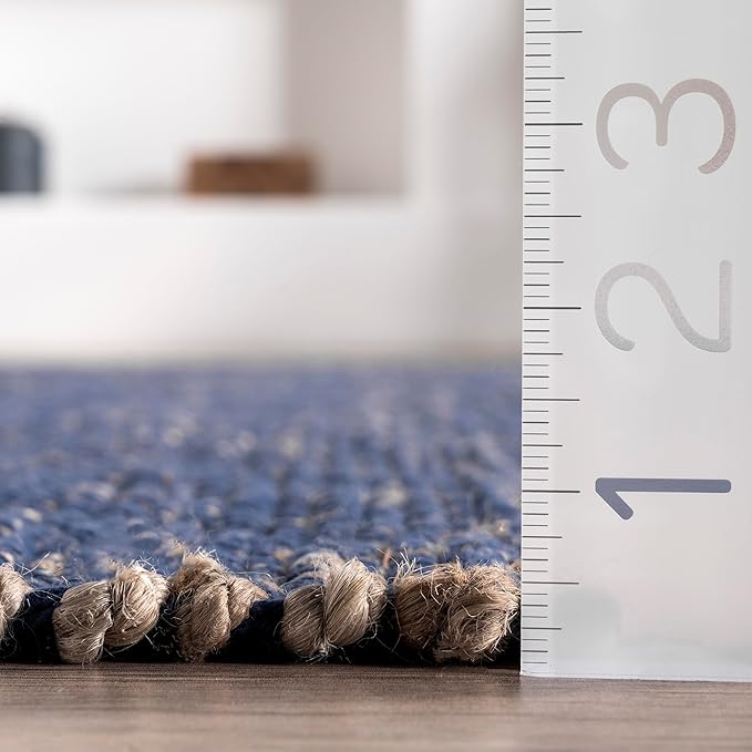 nuLOOM 3x5 Elfriede Jute & Cotton Hand Woven Area Rug, Blue, Solid Rustic Farmhouse Style, Weaved Design, Natural Fiber, For Bedroom, Living Room, Dining Room, Hallway, Office, Entryway