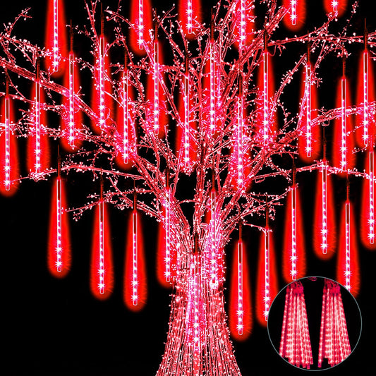 【2 Pack】 Christmas Lights Meteor Shower Rain Lights 12inch, Totally 20 Tube 480 LEDs Icicle Lights Outdoor Raindrop Lights for Xmas Halloween Wedding Party Tree Holiday Decoration, Red