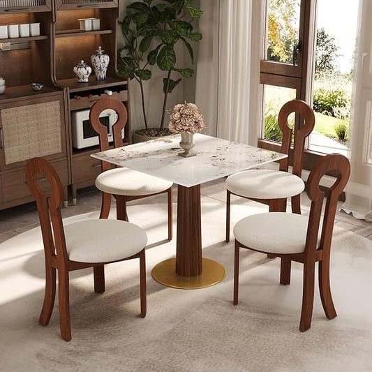 Sintered Stone Square Office Table and Chair Set - Meeting Table for Small Offices (Dark Brown Leg and Pandora Top, 1 Table and 4 Chairs)