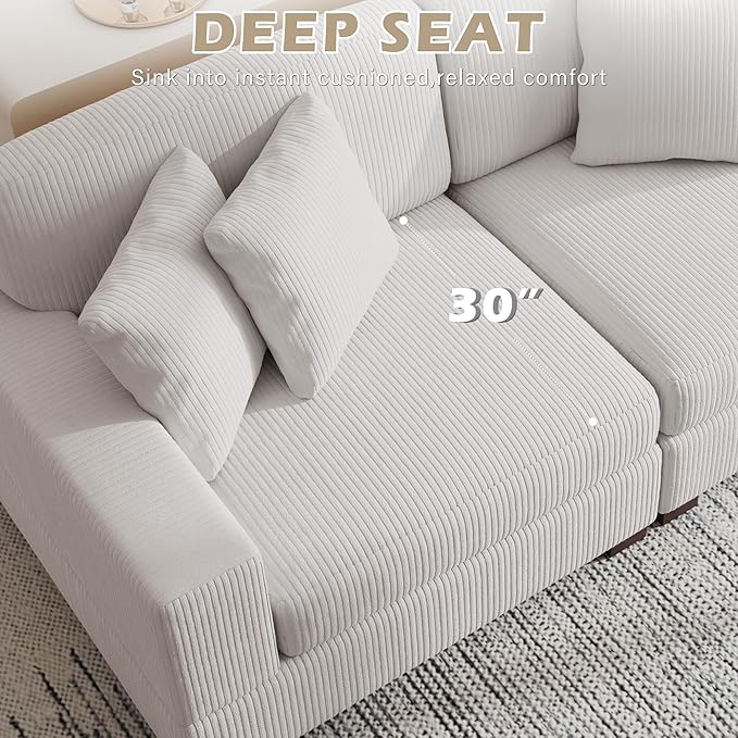 Modular Sectional Couches for Living Room, Modern Loveseat 2-Seater Sofa Couch with Ottoman, Upholstered Couches for Living Room Bedroom, Beige