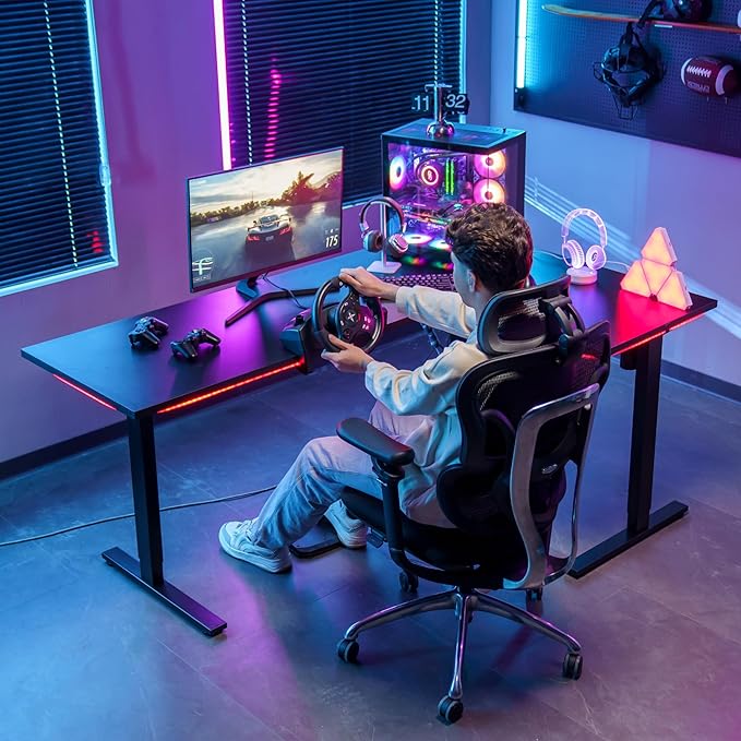 SANODESK Electric Corner L-Shaped 63 x 55 in Standing Desk, Memory Height Adjustment, Black Top Black Frame