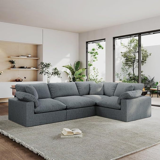 189.4" Modular Sectional Sofa Cloud Couch,4 Seat Down Filled L Shape Comfy Cloud Modern Sofa,Oversized Couch Cushion Covers Removable for Living Room,Light Blue
