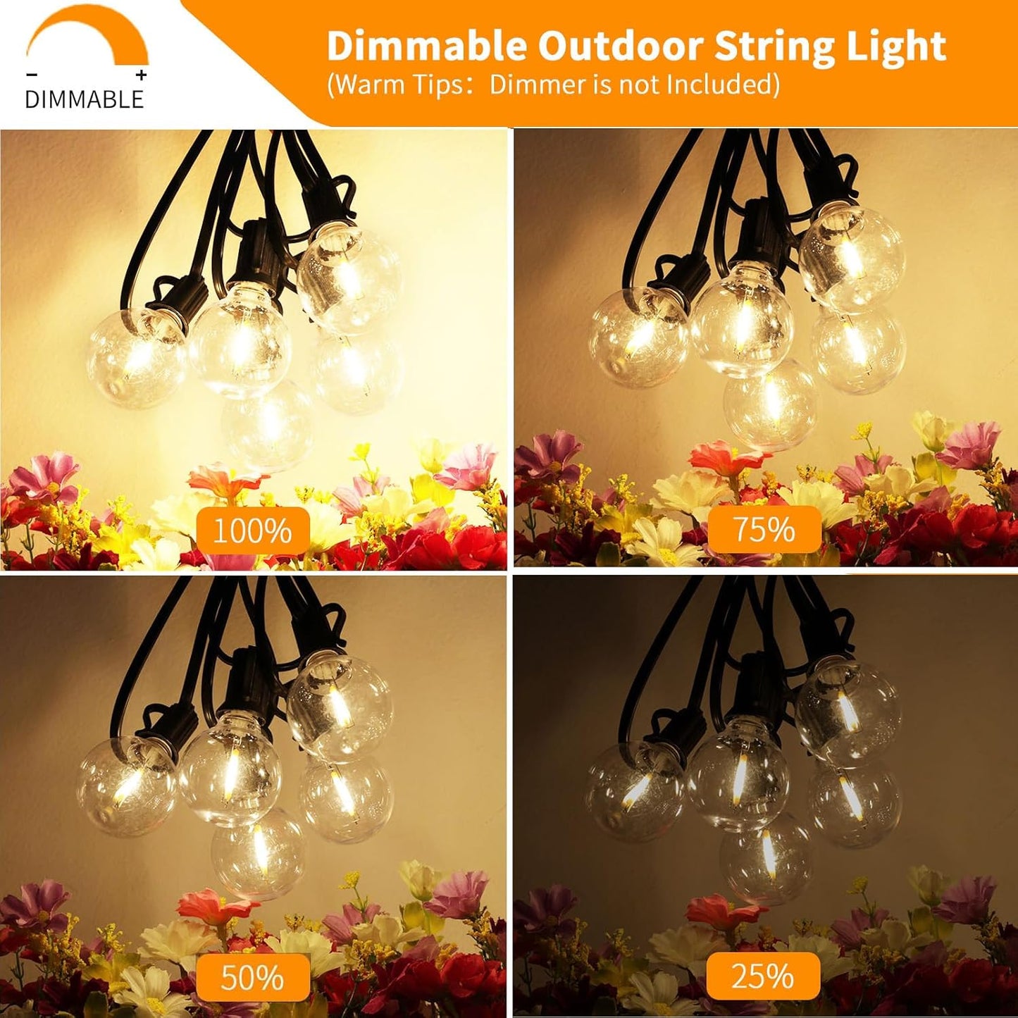 Svater Outdoor String Lights Waterproof 100 FT, LED Patio Lights Outside with 52 Shatterproof G40 Bulbs, Dimmable Hanging Globe Lighting for Bistro Backyard Cafe Market Porch, Warm White 2700K