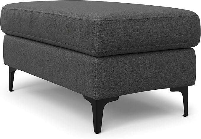 SIMPLIHOME Ava Ottoman in 100% Recycled Polyester Tightly Woven Performance Fabric, Pebble Grey, 36-inches Wide, Mid-Century Modern Multipurpose Table Ottoman or Footrest, Assembled, for Living Room