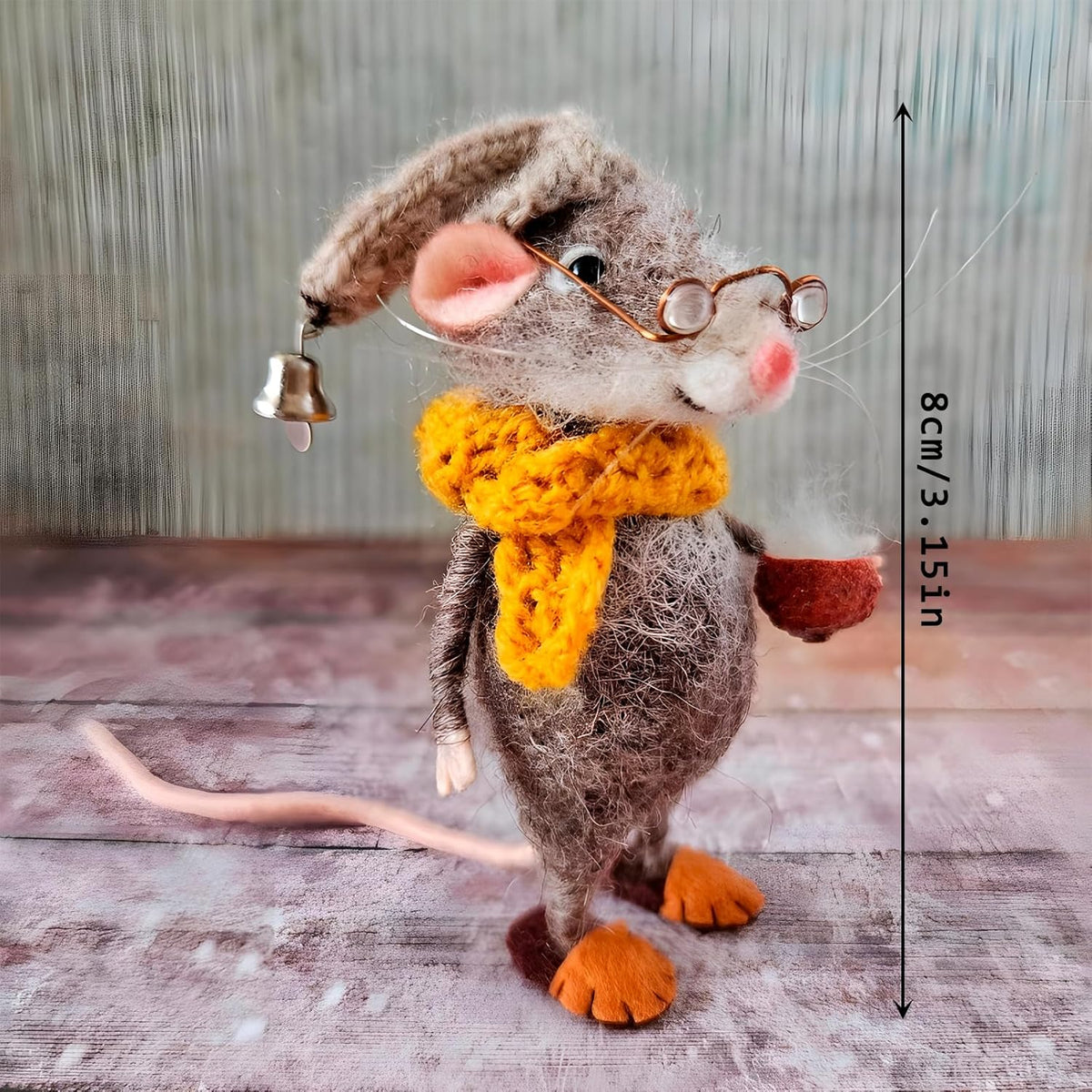 Felted Mouse, Cute Miniature Dollhouse Felt Mouse Ornament, Felt Wool Mice Figurine for Holiday Decor, Needle Felted Mouse Doll Decorations Festival Statue (Teacup)