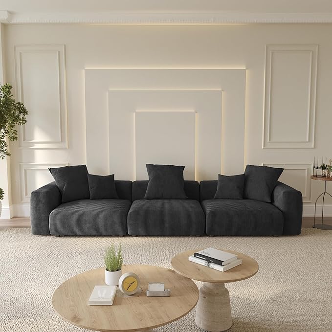 WJShome Modular Sectional Sofa Couch,141.73inch Oversized 3 Seater Sofa,Upholstered with Corduroy Fabric Couches with 5 Pillows,Cushion Covers Removable& Washable,