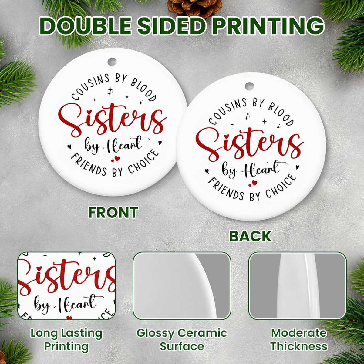 OASSIE Sister Gifts for Cousins Female - Ceramic Christmas Ornaments 2025 for Tree Decorations - Birthday Long Distance Cousins Sister Gifts for Women, Cousin Gift Ideas for Christmas Decorations