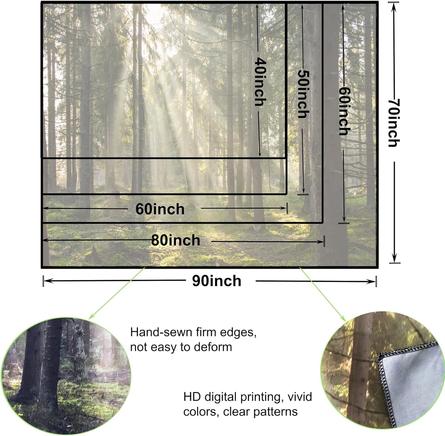 Onivein Forest Tapestry Nature Sunlight Streaming Through Green Trees Wall Hanging for Bedroom Living Room Office Decor 90 x 70 Inches
