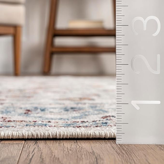 nuLOOM 6' 7" x 9' Machine Washable Stain-Resistant Area Rug Medium Profile for Living Room, Bedroom, and Dining Room, Cady Beige