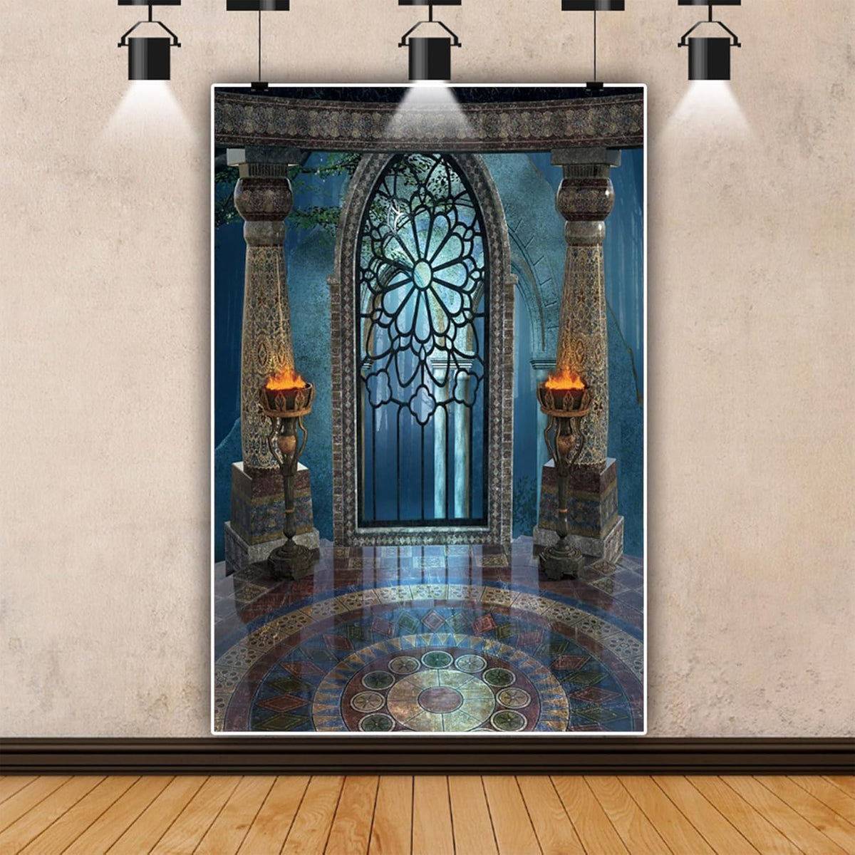 Renaiss 6x8ft Medieval Castle Backdrop for Photoshoot Portrait Pillar Torch Gothic Stone Tower Ancient Old Fortress Interior Photography Background Halloween Party Decor Wallpaper Photo Studio Props