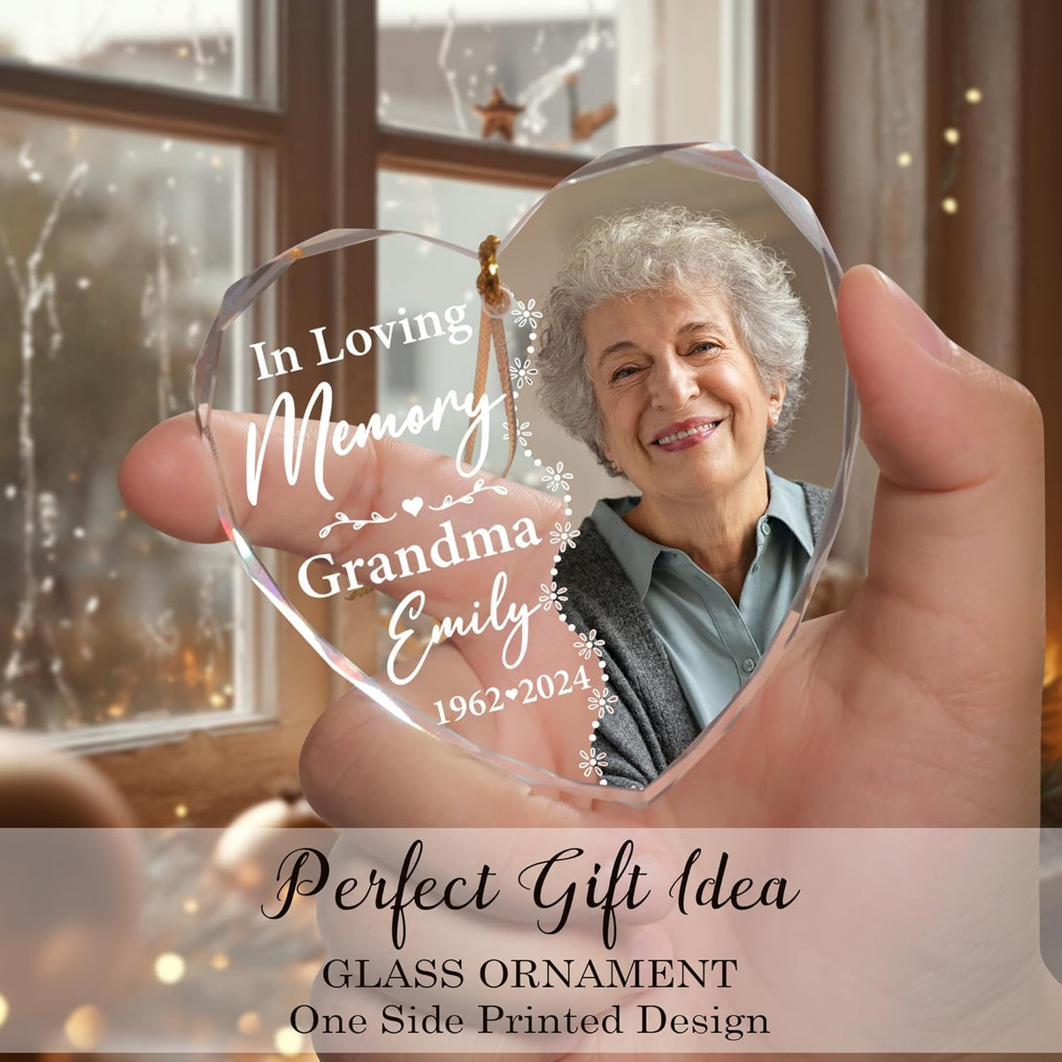 2025 Personalized Memorial Glass Ornament – Christmas-Birthday-Anniversary Keepsake for Loss of Loved One – Custom Photo Name Year – in Loving Memory Heart Clear Decoration