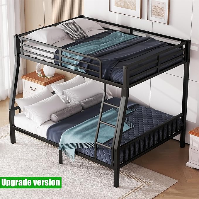 Stronger & Higher Quality Heavy Duty Bunk Bed Full XL Over Queen Size Bunkbed, Thickened Safer More Stable Steel Metal Queen Bunk Bed (Faster Assembly) (Full XL Over Queen)