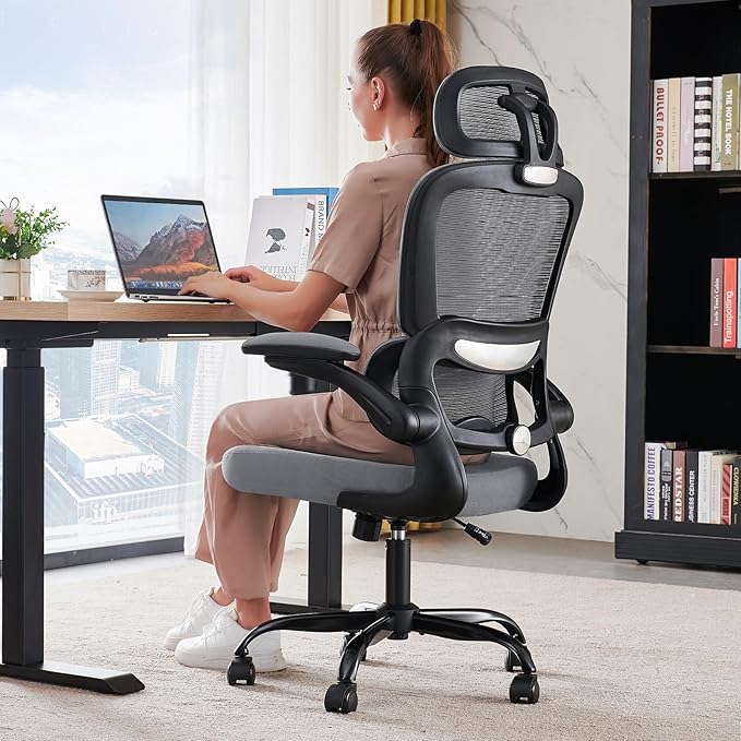 TRALT Office Chair Ergonomic Desk Chair, 330 LBS Home Mesh Office Desk Chairs with Wheels, Comfortable Gaming Chair, High Back Office Chair for Long Hours (Black Grey)