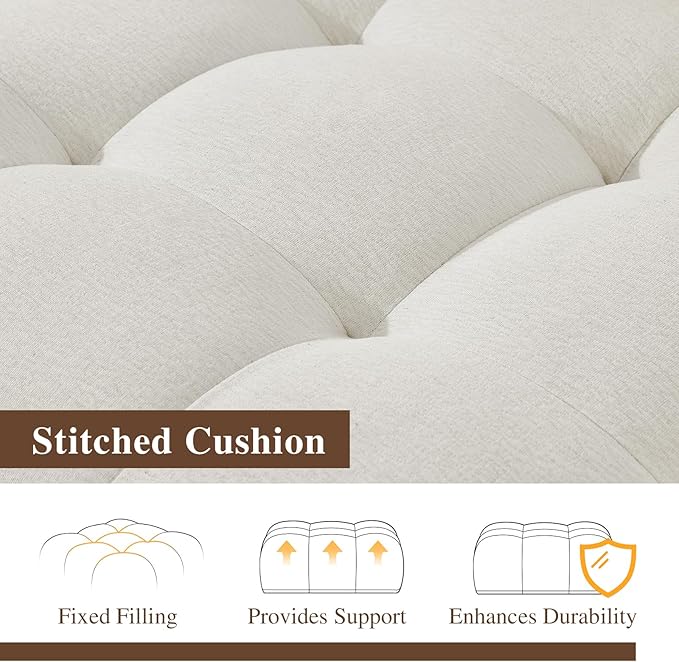 Cloud Sectional Couches, Comfort Linen U-Shape Modular Sofas with Wide Deep Seat, Down Filled Modern Upholstered Sofa Couch for Living Room, Apartment,Cream White