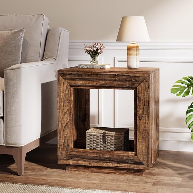 Tribesigns Rustic Brown End Table, 24" Side Table with Storage Shelf, Farmhouse Style Nightstand Bedside Table for Small Spaces, Bedroom, Living Room, Entryway, Easy Assembly (2, Brown)