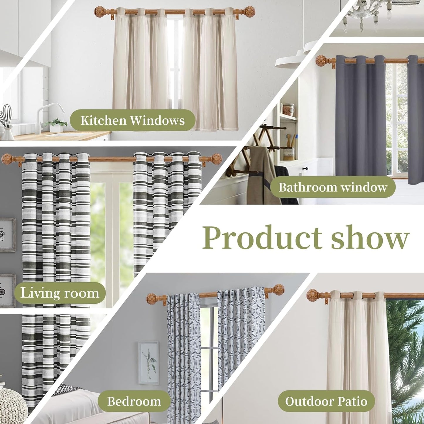 2 Pack Wood Curtain Rods for Windows 28 to 48 Inch(2.3-4Ft),1 Inch Adjustable Curtain Rod,Heavy Duty Curtain Rods,Wooden Netted Texture Drapery Rods,Single Window Curtain Rod 18-45",Brown Wood