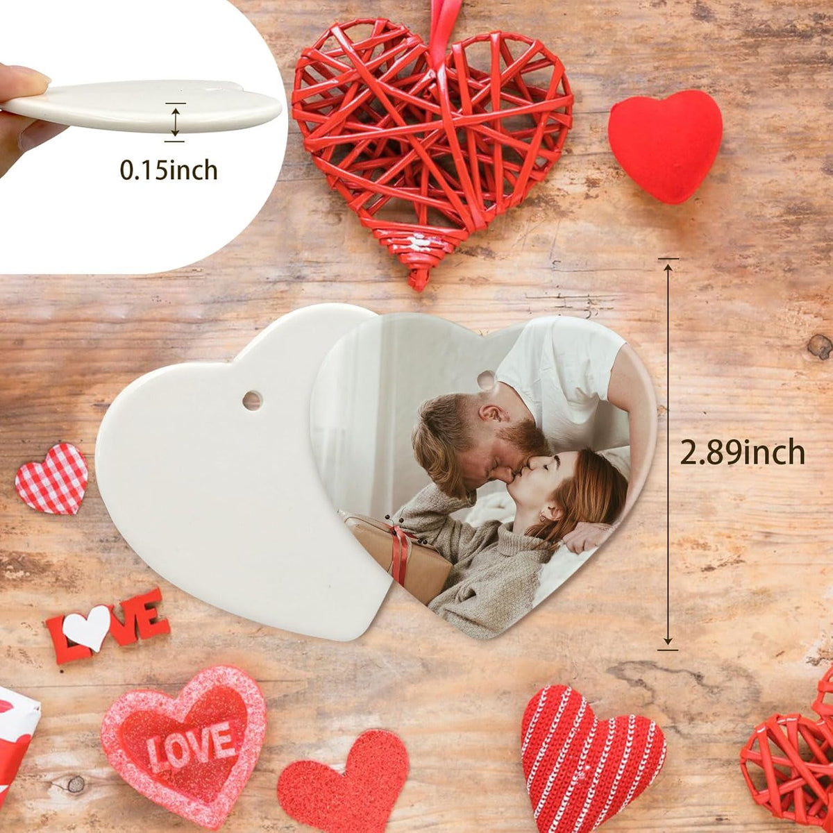 Sublimation Blank Ornaments Sublimation Ceramic Ornament Blanks Bulk Christmas Ornament for Heat Press Printing White Porcelain Ornament Personalized Decoration Supplies for Christmas(12, Heart)