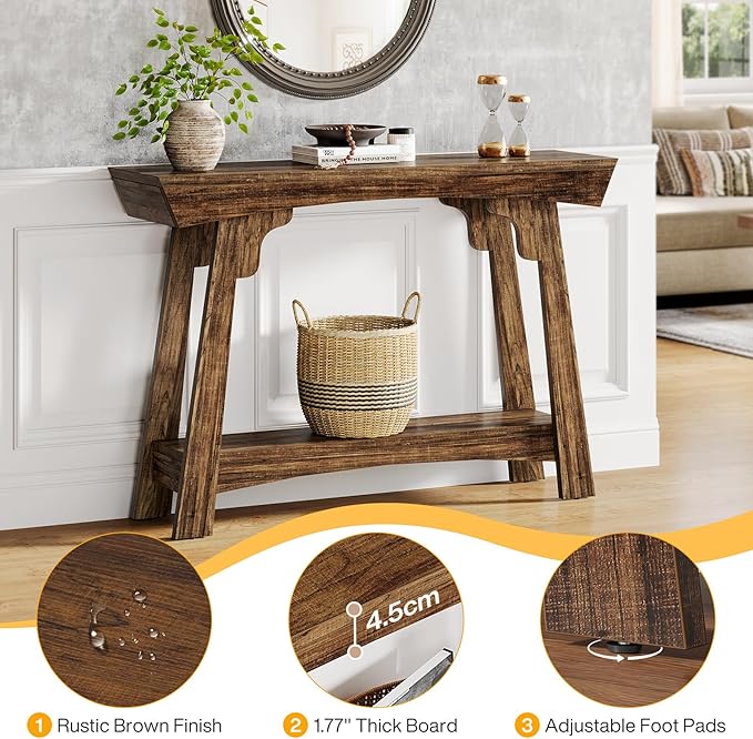 Tribesigns 41.3" Farmhouse Console Table, Small Entryway Table with 2-Tier Storage, Narrow Wooden Sofa Table Behind Couch for Living Room, Foyer, Hallway, Rustic Brown