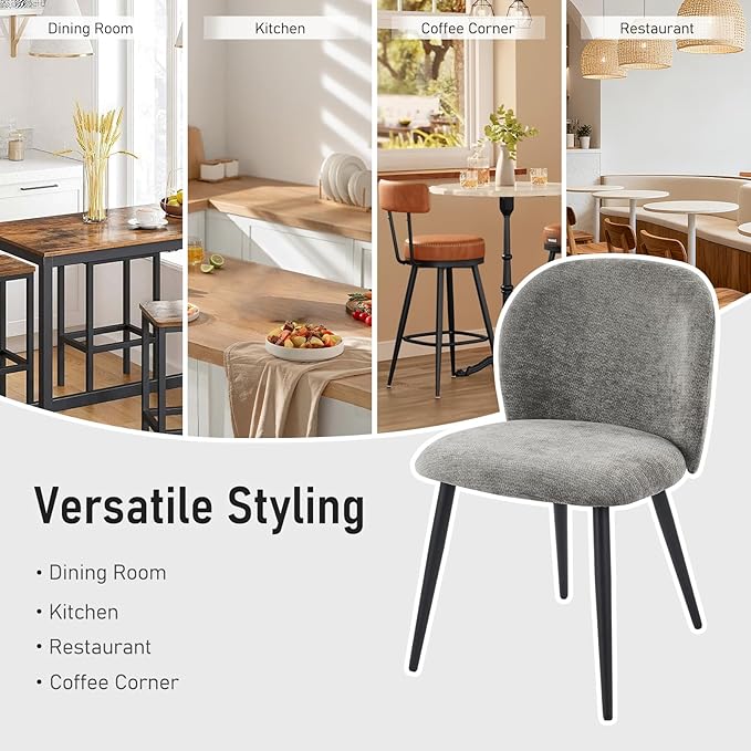 Upholstered Dining Chairs Set of 4, Modern Kitchen Side Chair with Padded Seat Comfortable Chenille Fabric Study Black Matel Legs,Desk Chair with Back for Dining Rooms, Gray