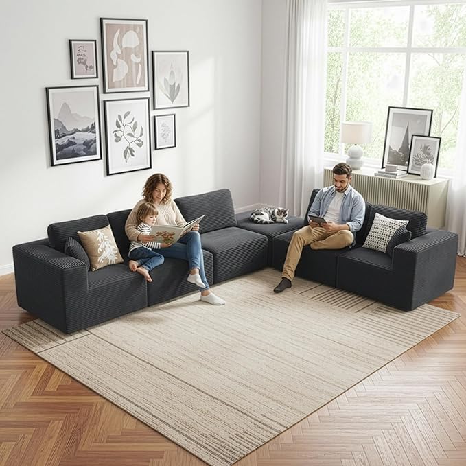 Cloud Modular Sectional Sofa Couch,L-Shape Modern Boneless Sectional Couch with Deep Seat,Upholstered Couches for Living Room Bedroom,No Assembly Required,Grey
