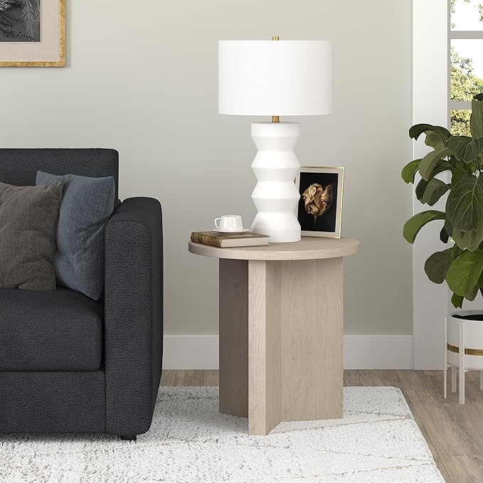 Henn&Hart 20" Wide Round Side Table in Alder White, for Home, Living Room, Bedroom, Entertainment Room or Office
