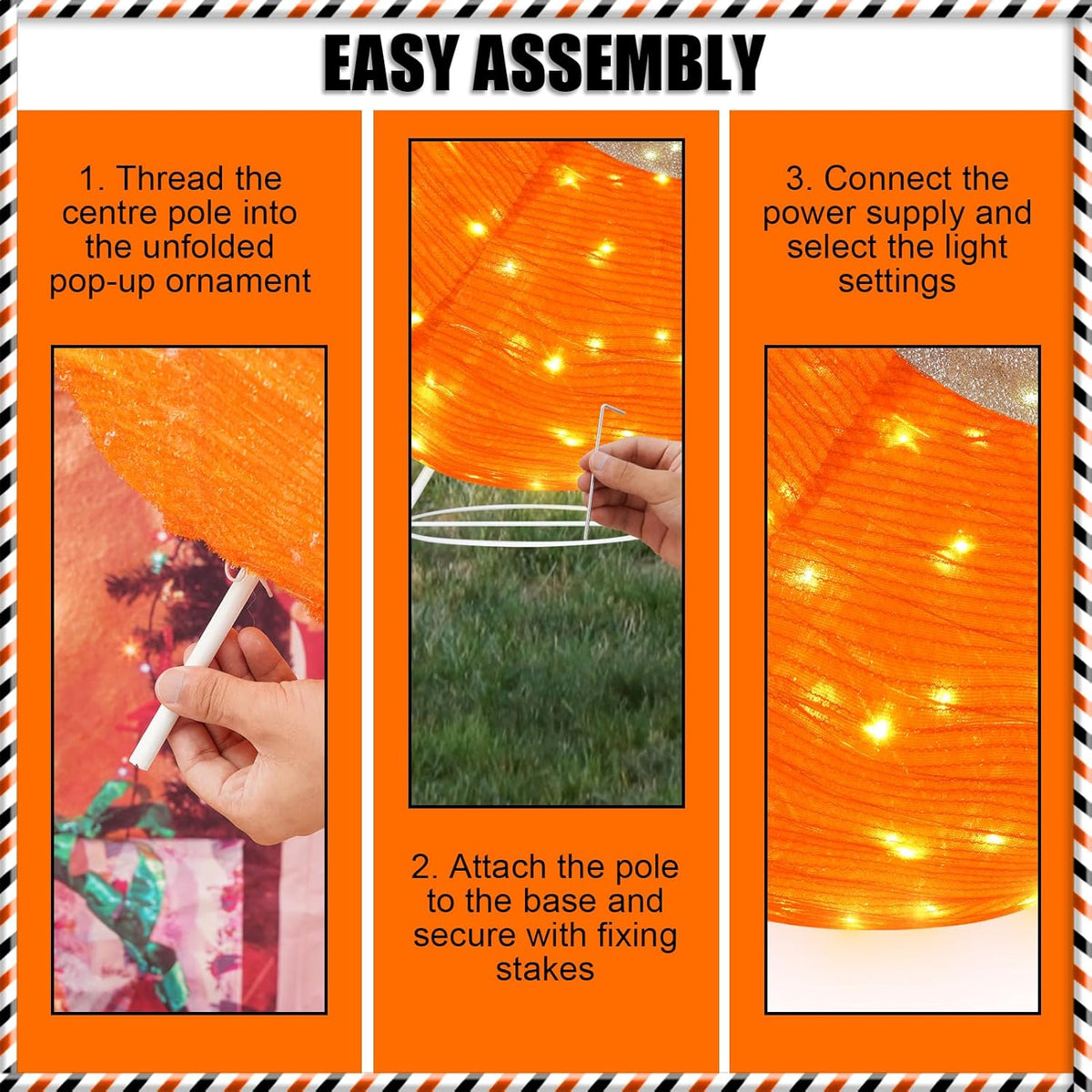 BRIGHTDECK Outdoor Halloween Ornaments, Lighted Pop-Up Outdoor Holiday Ball Decoration with 80 LED Lights, 8 Light Modes, Lighted Collapsible Holiday Decorations for Yard, Home(Orange)