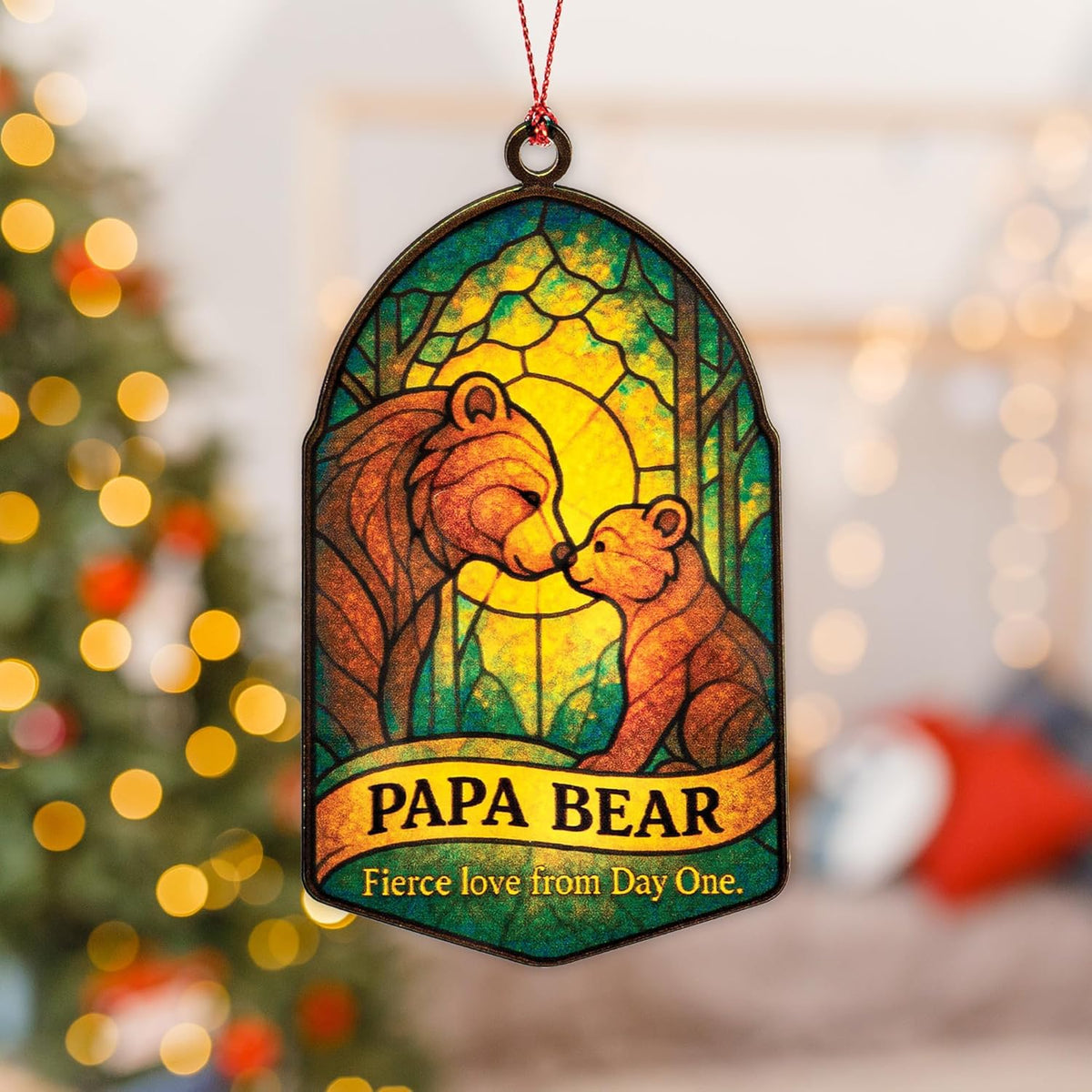 Best Papa Gifts, Best Dad Ever, Christmas Ornament 2025, Suncatcher Effect Stained Glass Window Hanging, Car Hanging Accessories