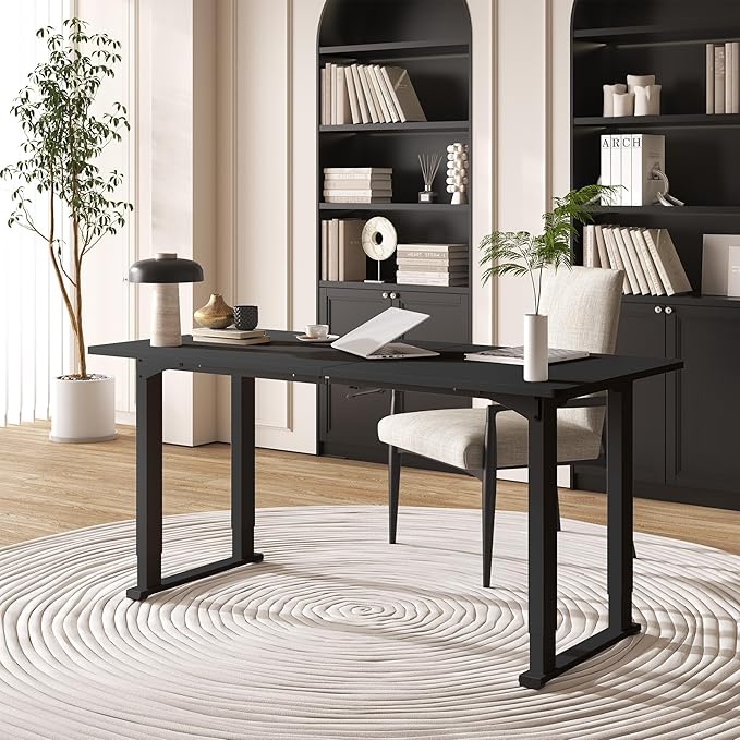 4 Legs Standing Desk, Large 71x31 Inches Electric Adjustable Height Desks with Splice Board, Stand Up Desks Home Office Computer Workstation, Black