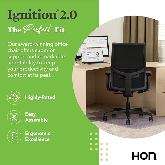 HON Ignition 2.0 Mid Back Task Chair, Spectrum Mesh, Standard Synchro-Tilt Control, Office Chair with Lumbar Support, Height and Width Adjustable Arms, Black Frame, Blueberry