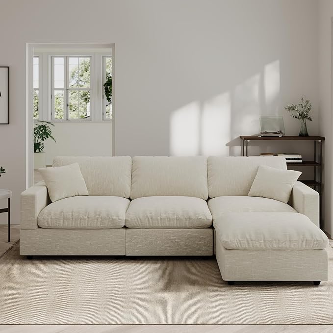 Modular Cloud Sectional Couches for Living Room,L Shaped Filled-Down Sofas,95.4" Detachable Couch Cushion Covers,Cozy Sofa for Apartment Beige