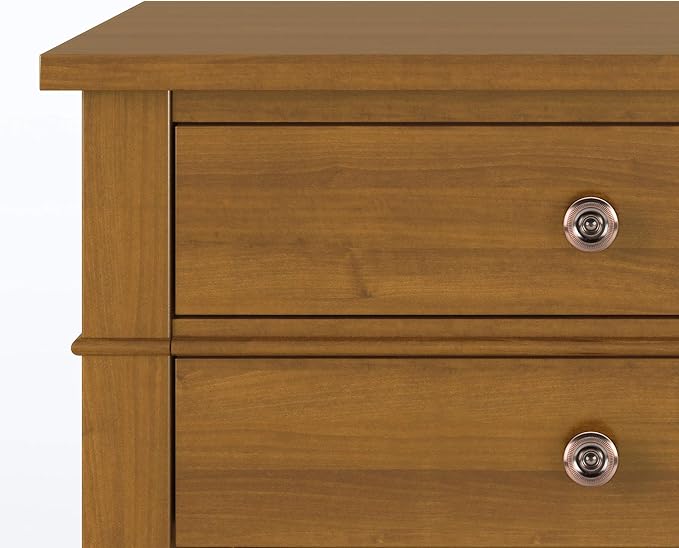 SIMPLIHOME Carlton Bedside Table - 24 inch Wide Solid Wood Nightstand Table in Light Golden Brown, Transitional Bedroom Side or End Table with 2 Drawers, Open Storage Shelf and Bronze Hardware