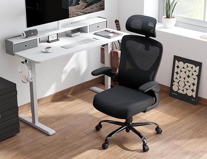 Ergonomic Office Chair - Mesh Desk Chair with Adjustable Lumbar Support High Back Computer Gaming Chairs - Big and Tall Office Chairs Adults, Comfortable for Long Hours, Black