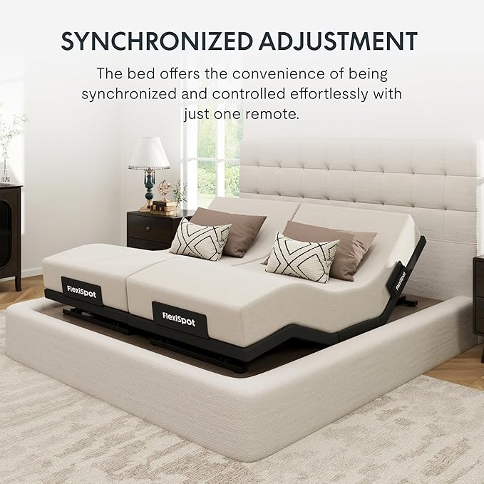 FLEXISPOT Adjustable Bed Frame Base Split King + 12" Cooling Gel Memory Foam Mattress, Massage, Head and Foot Incline, Zero Gravity, Zero Clearance, Under-Bed Lights, Anti-Snore, Wireless Remote