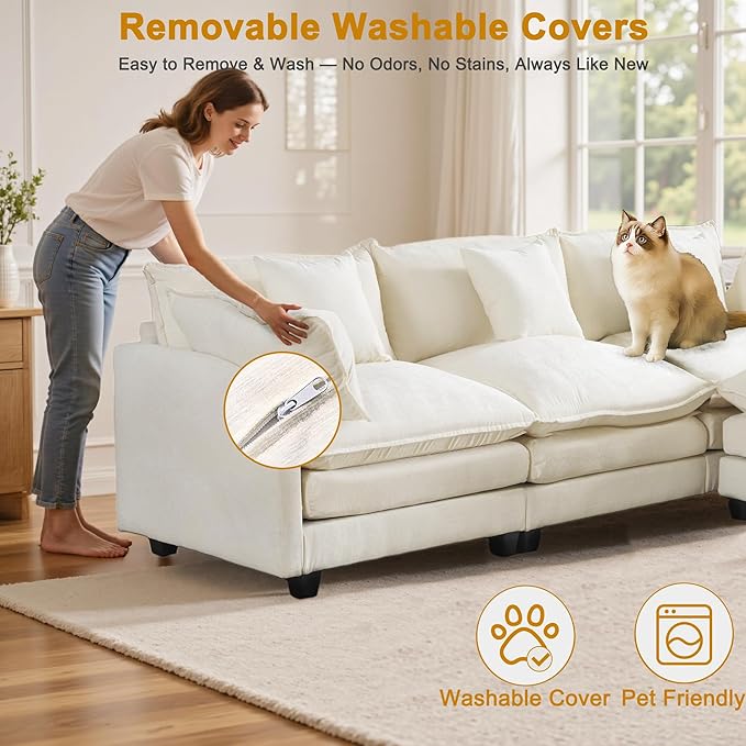 77" Cloud Chenille Sofa Set with Pillows, Deep Seat Loveseat Couch for Apartments, Space Saving 2-Seater with Solid Wood Frame, Easy Assembly (1YR Guarantee)
