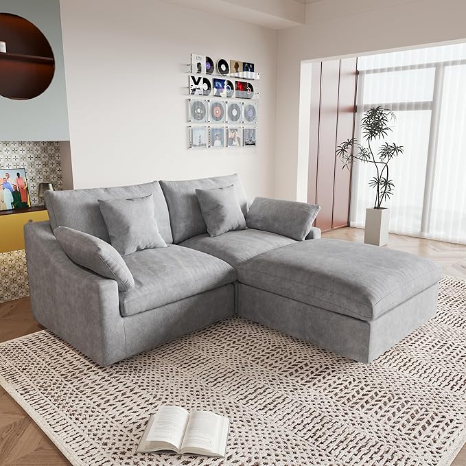 JACH Sectional Couches for Living Room, Cloud Sectional Couch with Deep Seat, Love Seat Modular Sofa with Chaise, Covers Removeable & Washable, Sofas Furniture for Living Room, Light Grey