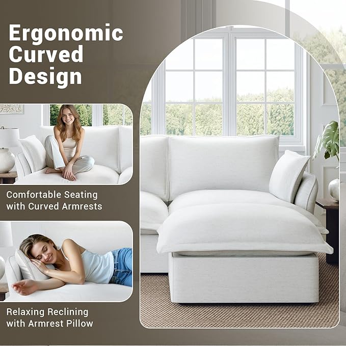 111” Oversized Modular Sectional Sofa, Comfy Down Fill Cloud Couch, L Shaped 4 Seater Couches with Washable Cover, Convertible Sectional Couches for Living Room, Cream White