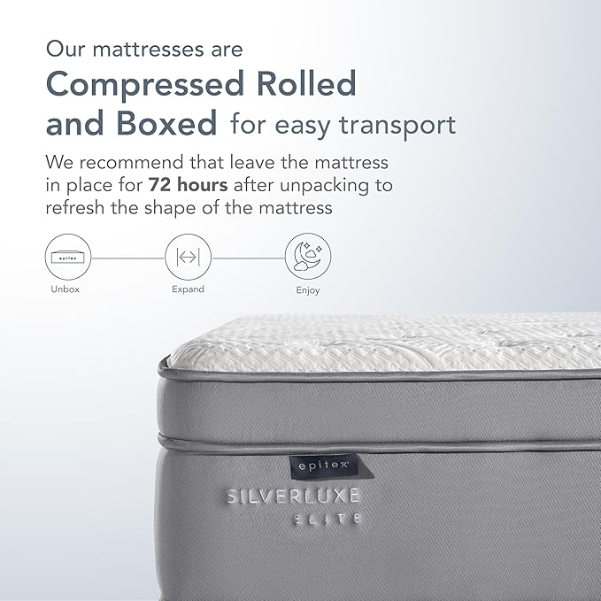 EPITEX Silverluxe Elite Queen Hybrid Mattress, 14 Inch Gel Memory Foam Queen Size Mattress in a Box, Individual Pocket Spring for Low Motion Transfer, Medium Firm Mattress, Gray