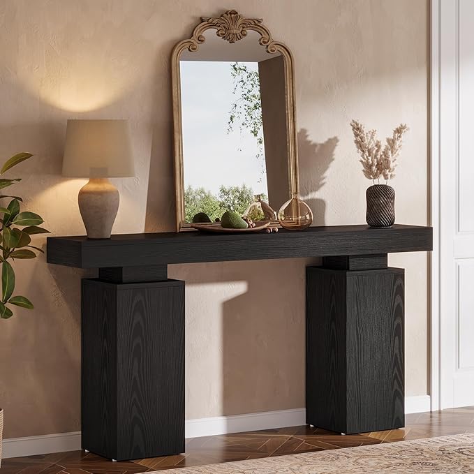 Tribesigns 63-Inch Long Console Table, Farmhouse Entryway Table Behind Couch, Wooden Foyer Stand Entry Station, Modern Hallway Accent Furniture for Living Room Decor, Entrance, Black