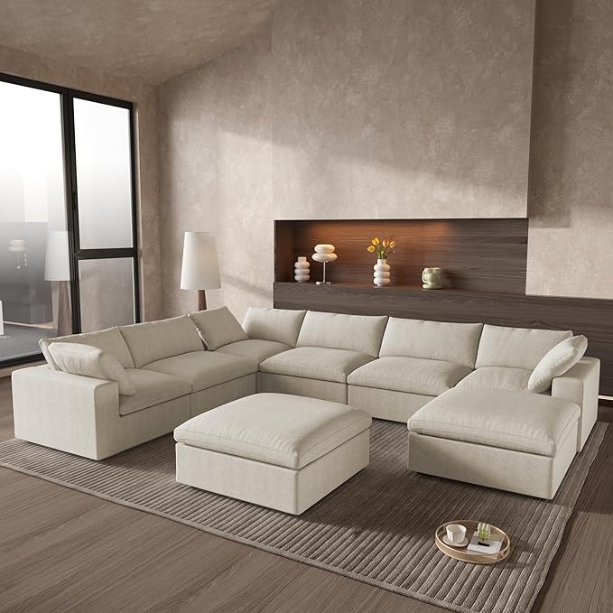 Cloud Couch Modular Sectional Sofa with Storage Ottomans,Oversized Down Filled 8 Seater Convertible Sectional Sofas, Khkai Wide Deep Seat Couch for Living Room,Covers Washable&Replaceable