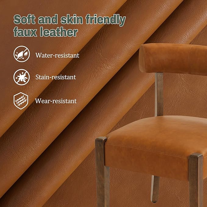 Modern Dining Chairs Set of 8, Faux Leather Upholstered Kitchen & Dining Room Chairs, Mid Century Modern Wooden Dining Chairs Oversized Sturdy Rounded Chairs Curved Back, Brown