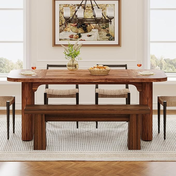 Tribesigns Wooden Dining Bench, 47-Inch Long Kitchen Bench with Sturdy Frame for Dining Room, Entryway, Living Room, Hallway, Easy Assembly (Walnut)