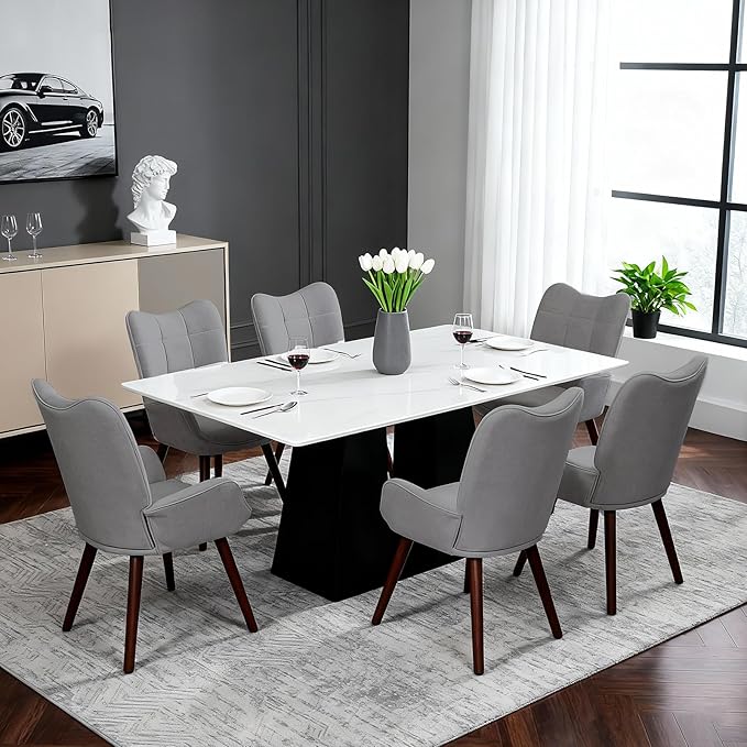 Modern Dining Room Chairs, Mid Century Upholstered Kitchen Chairs with Back Support and Solid Wood Legs, Accent Dinner Chair for Kitchen, Dining Room, Living Room, Restaurant, Dark Grey
