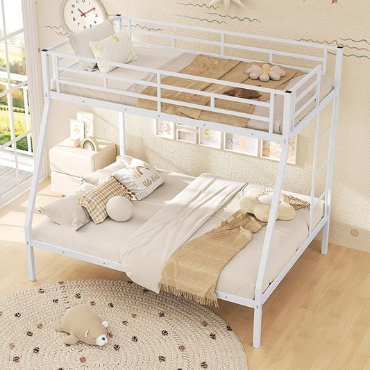 Giantex Metal Bunk Beds Twin Over Full Size, Heavy Duty Loft Bunk Bed with Ladder & Guardrail, Space Saving Bunk Bed for Dorm Apartment, Teens & Adults, Noise-Free, No Box Spring Needed, White